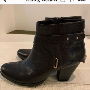 B.O.C. Born chunky leather zip up ankle booties, color:Black, Size 8, 2.5” heel